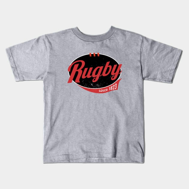 Cool rugby logo distressed Kids T-Shirt by atomguy